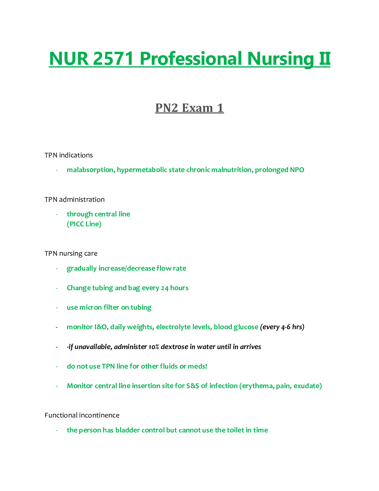 NUR 2571 / NUR2571 Exam 1 Updated: Professional Nursing II / PN 2 - Rasmussen
